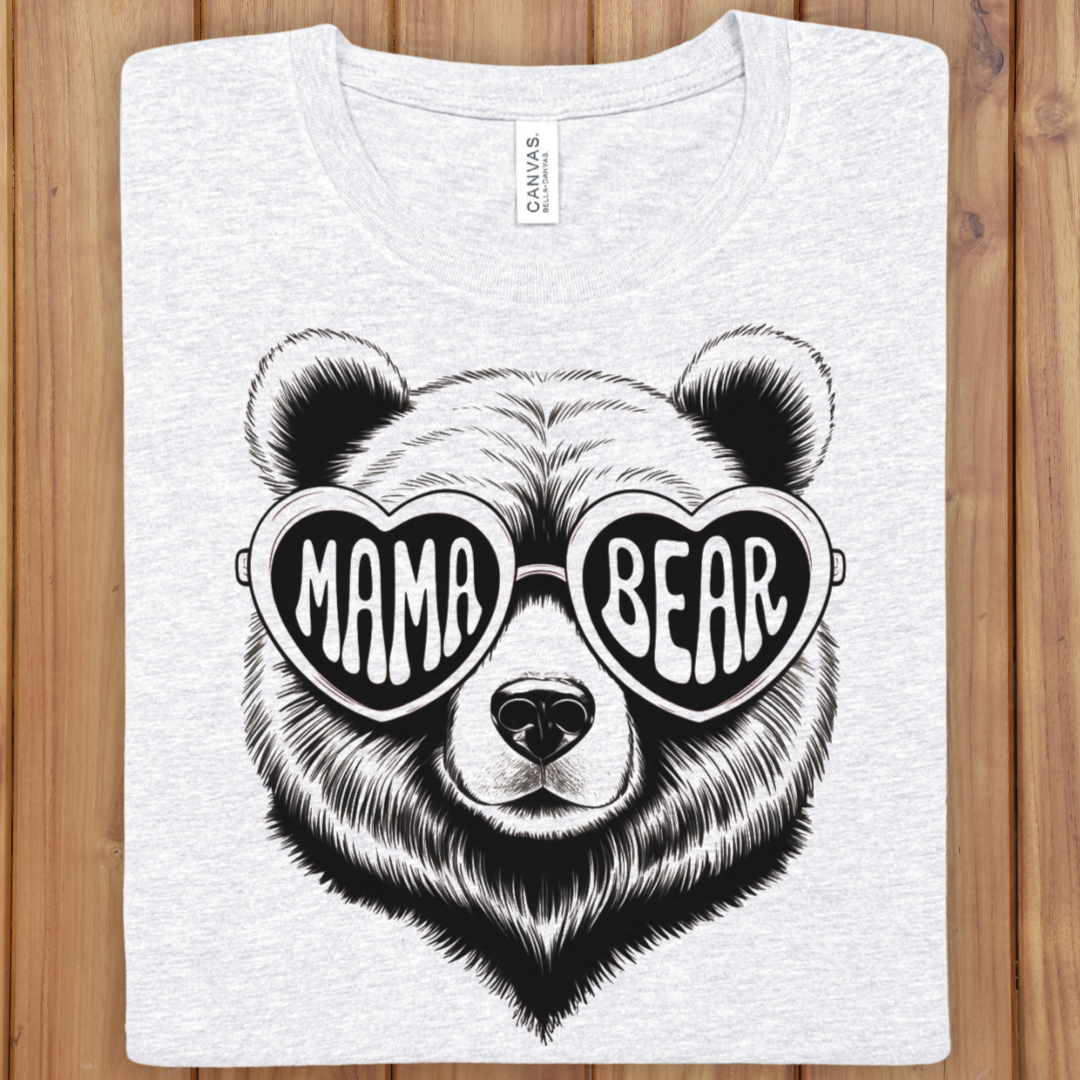 Mama Bear T-Shirt – Heart Sunglasses Graphic Tee for Moms