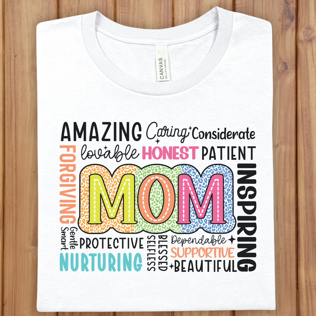 Mom Word Cloud T-Shirt — Colorful 'MOM' Inspirational Mother's Day Tee
