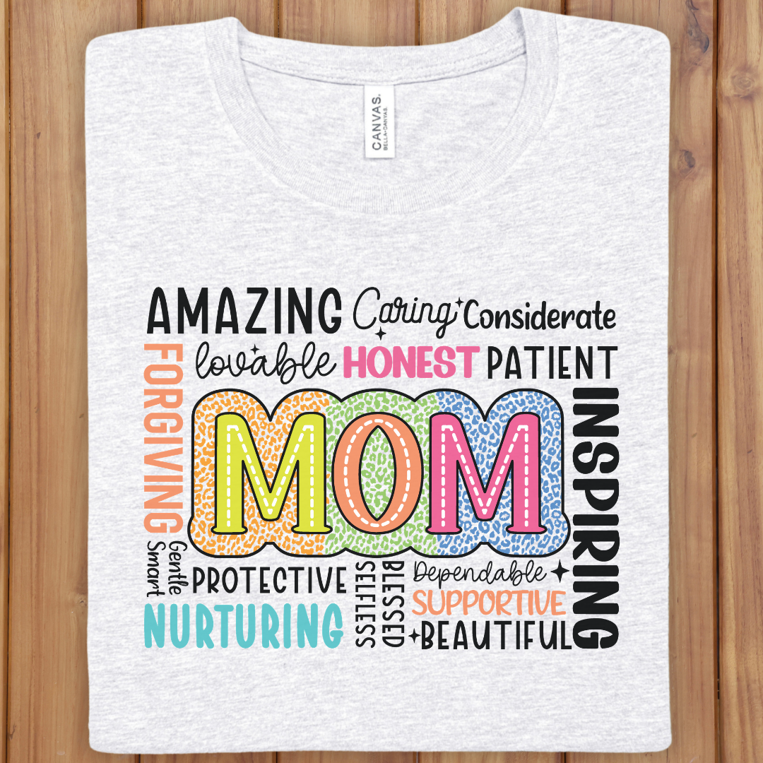 Mom Word Cloud T-Shirt — Colorful 'MOM' Inspirational Mother's Day Tee